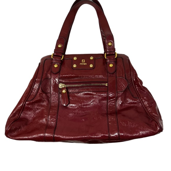 Fendi Handbags - Fendi Burgundy (Raspberry Red)  Patten Leather Bag Du Jour Large AUTHENTICATED